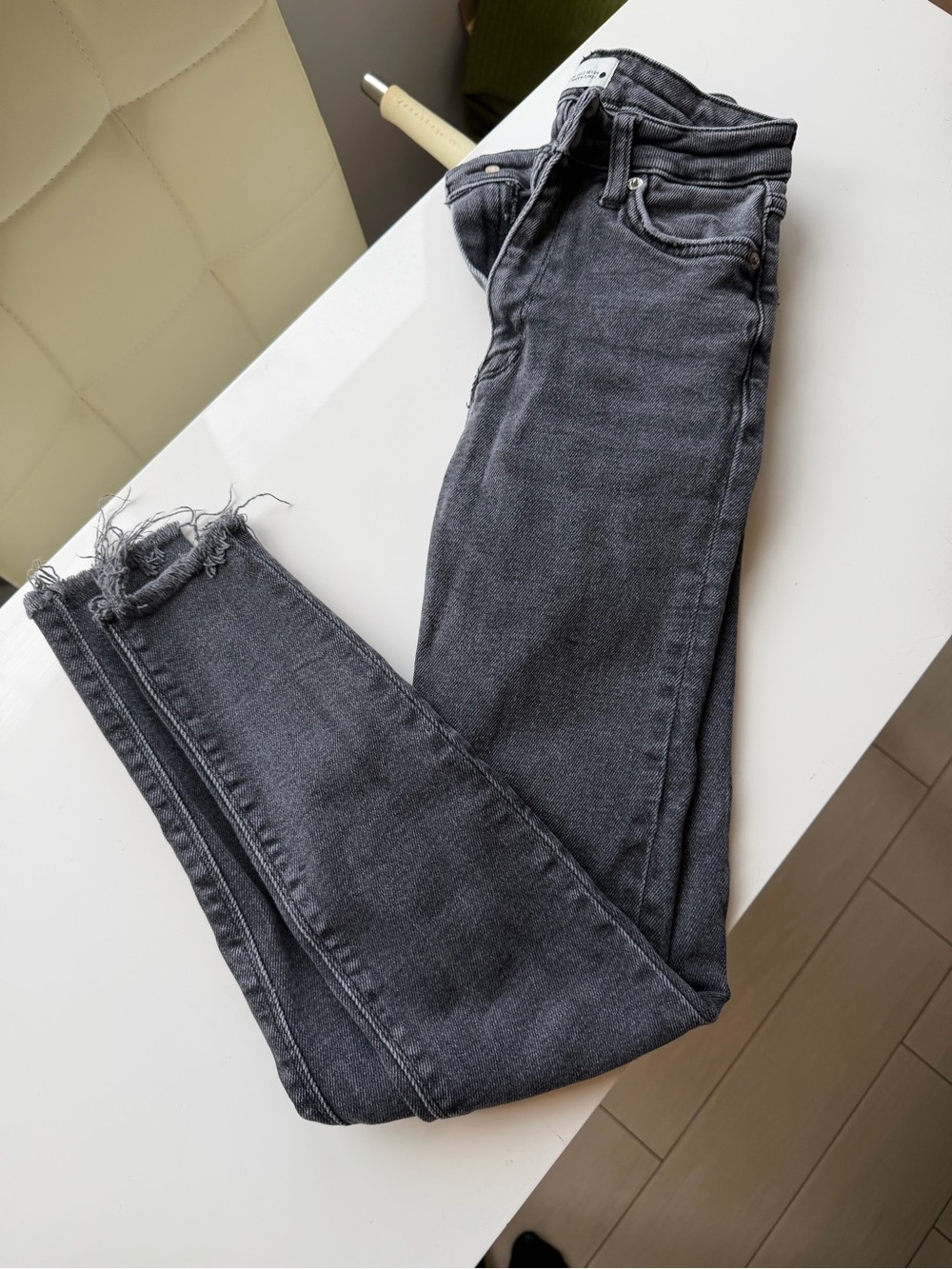 Zara Washed Black Skinny Jeans with Raw Hem